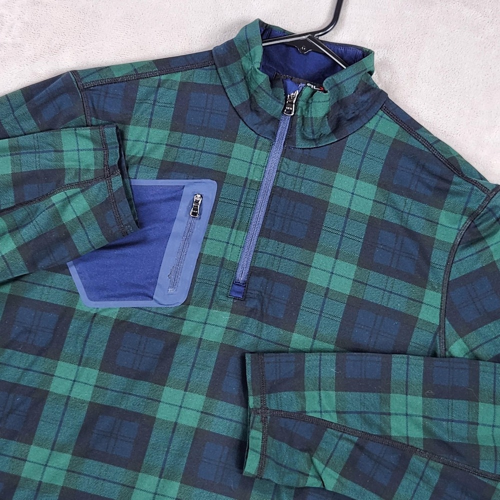 Ralph Lauren RLX Pullover Mens Large Green Plaid 1/4 Zip Golf Fleece Performance